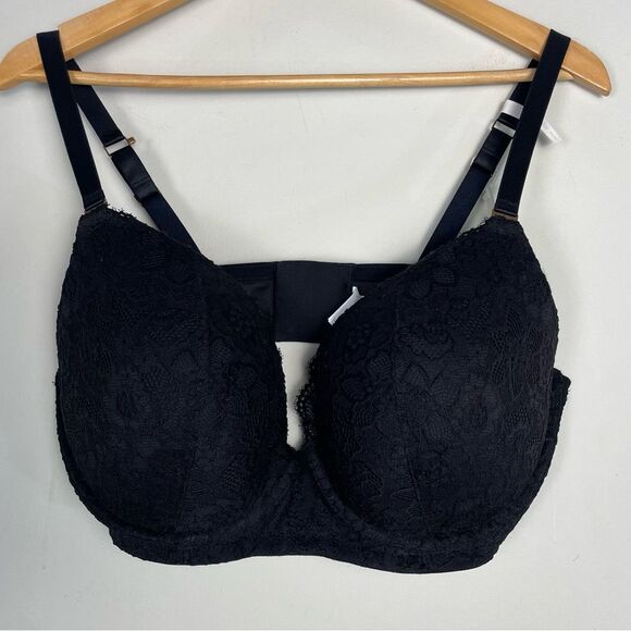 Aerie Show Off Eyelash Lace Plunging Push Up Bra Size 40DD / 40E NEW Balck - Picture 2 of 13